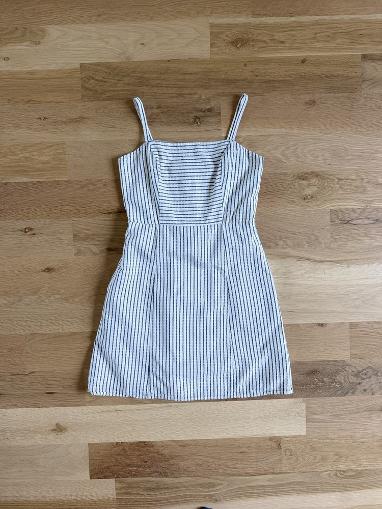 Crystal Doll Women&rsquo;s Striped Mini Dress Small White Black Cotton Spaghetti Strap