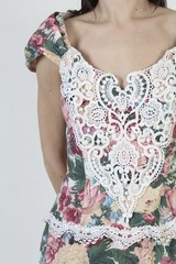 Vtg 80s Scott McClintock Dress Victorian Rose Print Cottage Tea Length Prom Gown