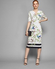 TED BAKER &lsquo;Evrely Highgrove&rsquo; Hummingbird Branch Blossom Sheath Midi Dress, TB0