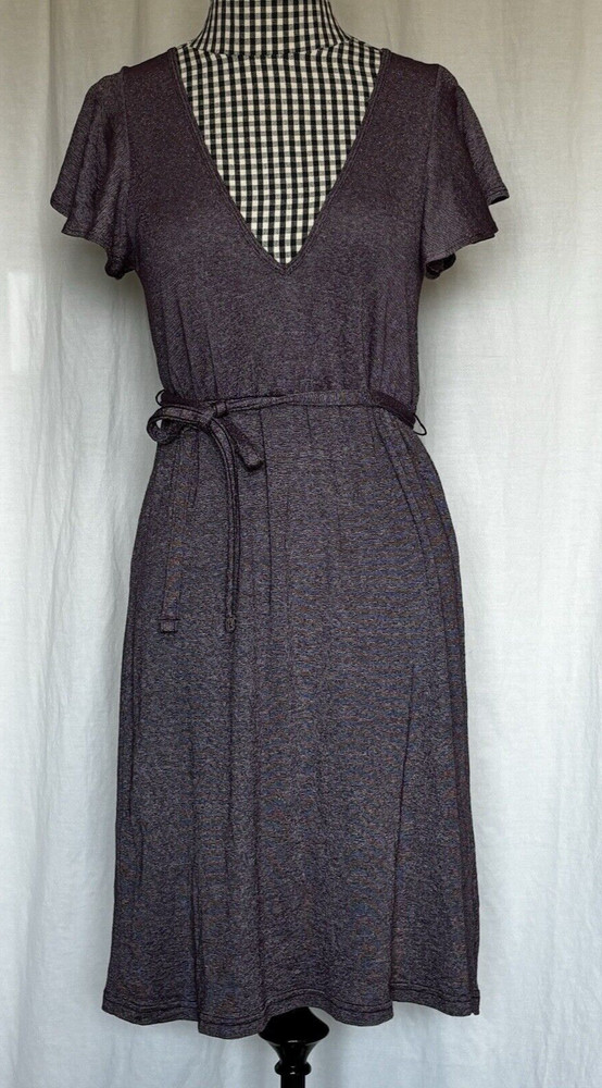 Michael Stars Dress Purple Flutter Sleeve V Neck Belted One Size fits Most USA