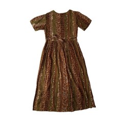 Vintage Select Brown and Green Beaded Floral Animal Print Dress Women&rsquo;s Medium