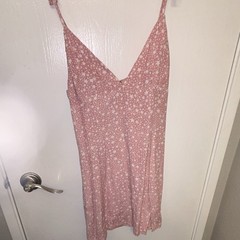 Skylar + Madison Pink/White Star V-Neck Slip Mini Dress Lined Slit M