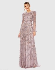 Mac Duggal 93930 Heather Purple Purple Puff Sleeve Embellished A Line Gown Sz 8