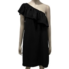 Marled Reunited Size M Cascade Black Dress One Shoulder Ruffle Neckline NWT