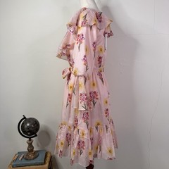 Borgo de Nor Pink Mini Dress Floral Ruffle Cotton Voile Tie Waist Size US 6 NWT
