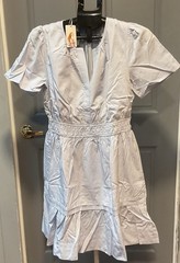 New Womans Linen Cap Dress Sz M By Pretty Garden Lt Blue Elastic Waist.