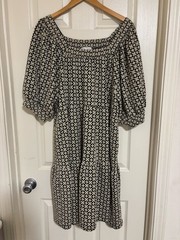 Baltic Born Black & Cream dress Geometric Puff‑Sleeve Dress – 1XL
