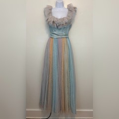 Vintage TD4 by Eletra Pastel Rainbow Striped Tulle Dress Size 9/10 Small