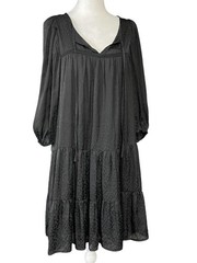 Ophelia Roe Dress Womens Large Black Boho Tiered Babydoll Gothic Leopard Pattern