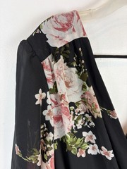 Romantic Maxi Dress Womens Medium Black Floral V Neck Wrap Style Evening Sheer