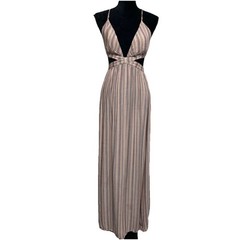 Boho Lace Up Criss Cross Front Open Back Maxi Dress Large Hippie Fairy Flowy