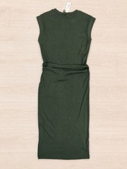 Alya Green Solid Ribbed Knit Sheath Midi Dress Sleeveless Crew Neck Belted S