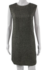 Designer Womens Wool Blend Black Shift Jacket Boat Neck Sleeveless Size M
