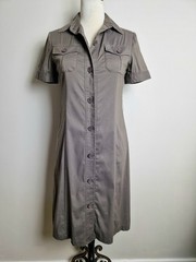 INED Made in Japan Taupe Utility Shirt Dress Button Front Size 9 Minimalist