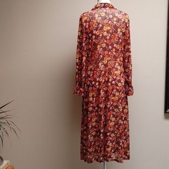 Ember Burgundy with Orange & Gold Flower Print Mesh Duster L