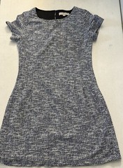 Loft Womens Blue Tweed Dress Back Cut Out Lined Size 6 Rounded Neck.