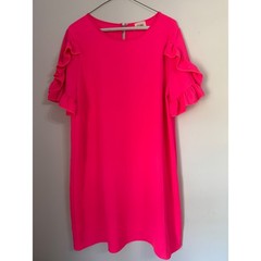 BiBi Hot Pink Ruffle Sleeve Shift Dress Womens Medium Mini Textured Crepe BD7035