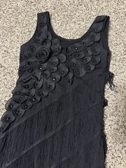 PrettyGuide Black Solid Shift Dress Scoop Neck Sleeveless Fringe Beaded Knee S