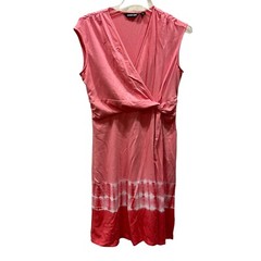 L Lands End Pink Tie Dye Surplice Ruched Twist Casual Dress Women peach coral