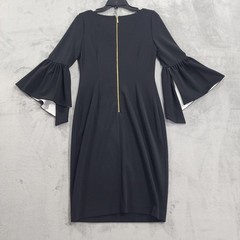 Calvin Klein Dress Womens 6 Black Contrast Bell Sleeve Sheath Back Zip Office