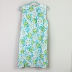 J. Jill 100% Linen Nautical Coastal Dress Sleeveless Lined White Blue Green sz S