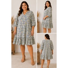 Black Tape Womens 2X Aqua Mint Paisley Ruffle Hem Shift Dress 1972260 MP