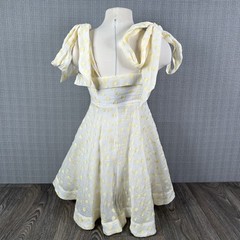 Mable Fit & Flare Mini Dress Sz M Butter Yellow Polka Dot Bow Strap Babydoll