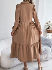 Casual Vacation Long Sleeved Turn-down Collar SingleBreasted Dress Spring Autum.