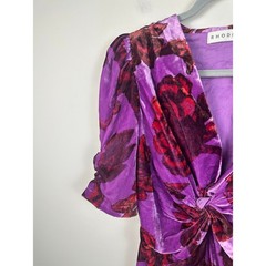 RHODE Leanna Dress Camellia Vine Purple Pink Velvet Floral Puff Sleeve Sz M NWOT