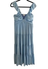 Pink Diamond Blue Multi Tiered V-Neck Ruffle Sleeve Dress 4 NWT