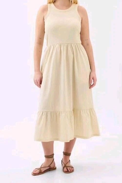 Women&rsquo;s Size XL Tan Beige Pockets Fit & Flare Summer Midi Dress Sleeveless Gap