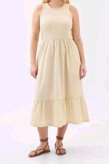 Women&rsquo;s Size XL Tan Beige Pockets Fit & Flare Summer Midi Dress Sleeveless Gap