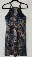 prAna Black Graphic Floral Strappy Halter Back Mini Dress Sz S Cotton Knit Bra