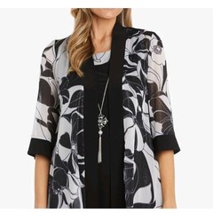 12P R M Richards Petite 2 Piece Jacket Black White MSRP$99 Floral Dress NWOT