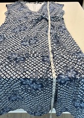 Lands’ End Faux Wrap Dress XL Blue Floral Midi Stretch Short Sleeve Cottagecore