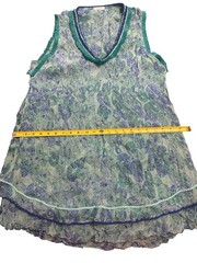 Silk Poupette St Barth Sasha Mini Dress Medium Teal Floral Fringe Sleeveless