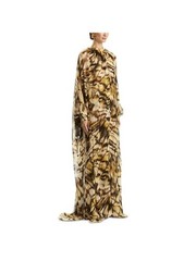 Oscar de la Renta Long Sleeve Abstract Butterfly Silk Chiffon Caftan, Size M