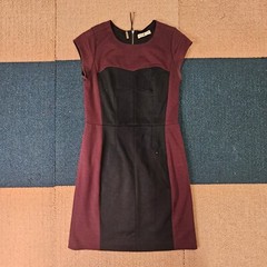 REBECCA TAYLOR Cap Sleeve Colorblock Ponte Sheath Bordeaux Black Dress Sz. 6 L8b