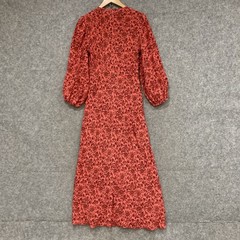 Scanlan Theodore Dress Womens 6 Red Silk Floral V Neck Maxi Party Wedding 45508