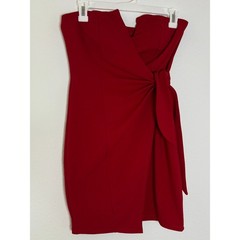Trixxi Red Strapless Wrap Front Side Tie Bodycon Mini Cocktail Dress Sz M