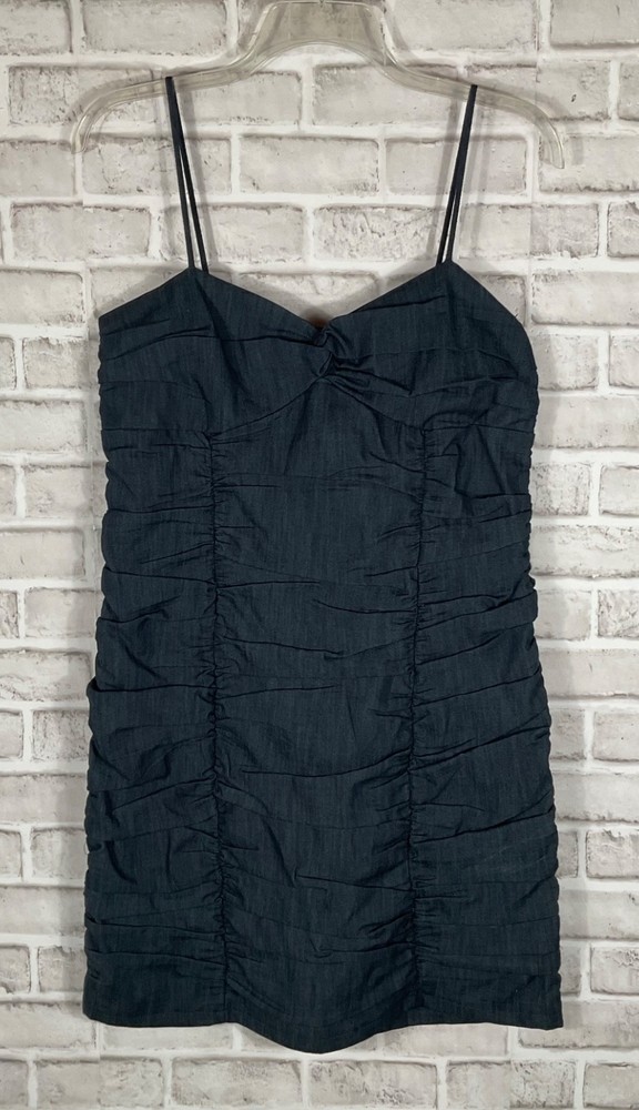 Blush Dress Womens Sz XL Blue Mini Cocktail Prom Ruched Zip Up Spaghetti Straps