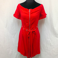 Uptown American Womens Red Off Shoulder Short Sleeve Zip Midi Dress M