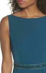 IEENA by MAC DUGGAL Teal Blue Green Beaded Waist A-Line Maxi Gown Dress 6 = S