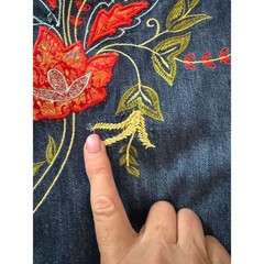 Studio Ease Denim Dress Jacket Set Size 16 Embroidered Floral 2 Piece Blue