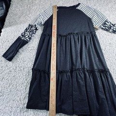 Women’s Small Tiered Babydoll Tunic Top Black Raglan Sleeves Stripe Leopard