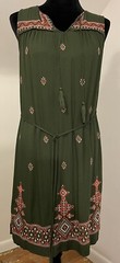 Fourteenth Place Sleeveless Dress Olive With Pink Embroidery Size M BOHO