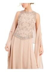 JKARA Womens Pink Lined Removable Shawl Sleeveless Full-Length Gown Dress 10
