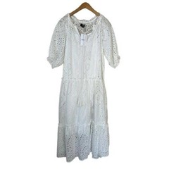 OPT Maxi Long White Eyelet Tiered Cotton Dress Small