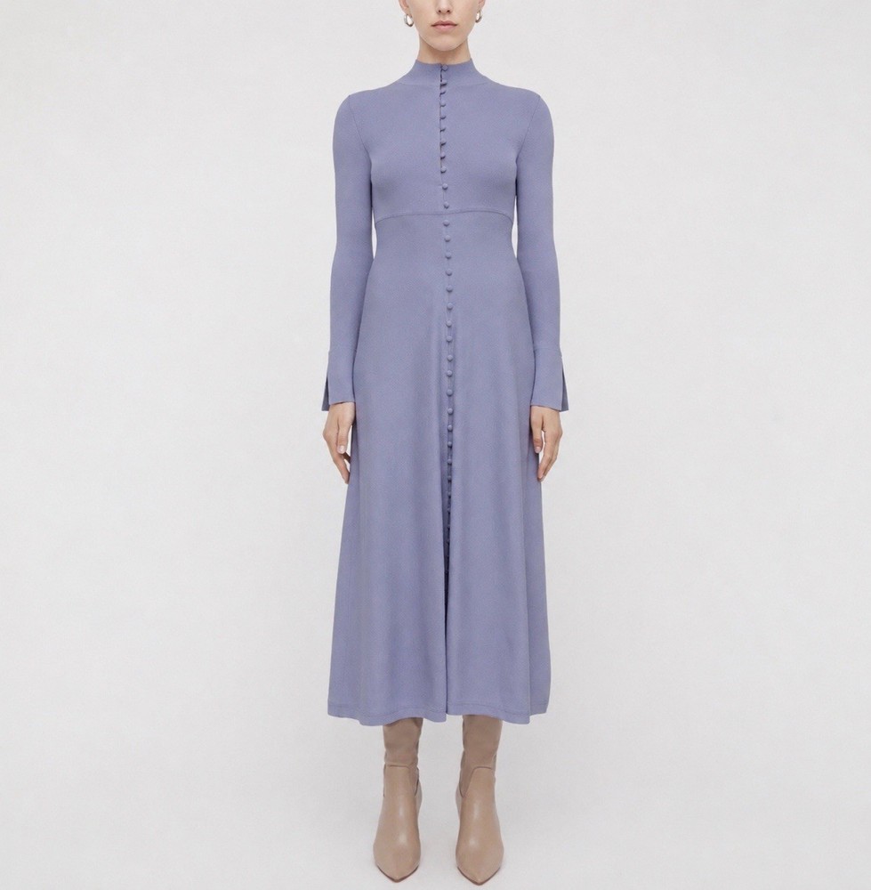Scanlan Theodore Crepe Polo Dress Size Small S Midi Knit Lilac Button