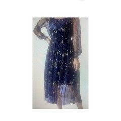 Midnight Constellation | Celestial Embroidered Sheer Mesh Dress